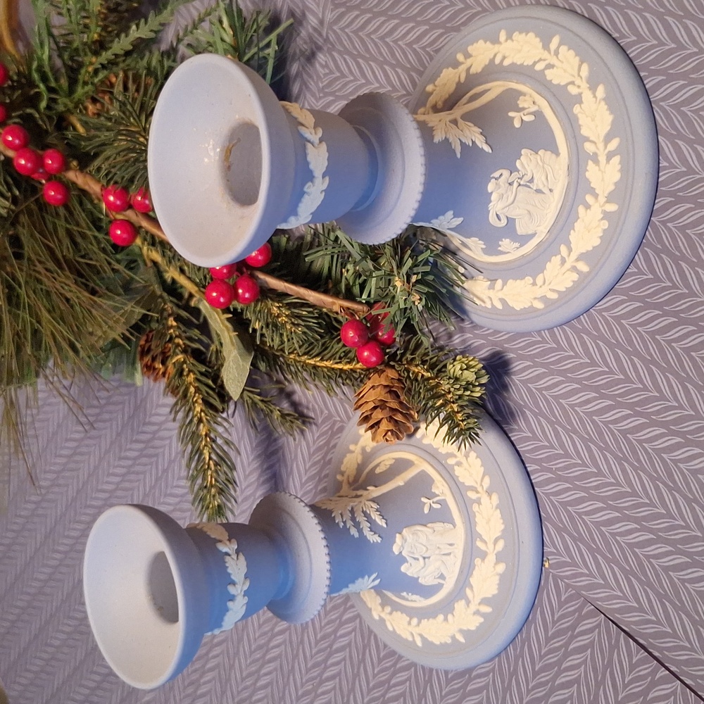 Vintage Excellent Condition WEDGWOOD Jasperware Candle Sticks. Made In England.